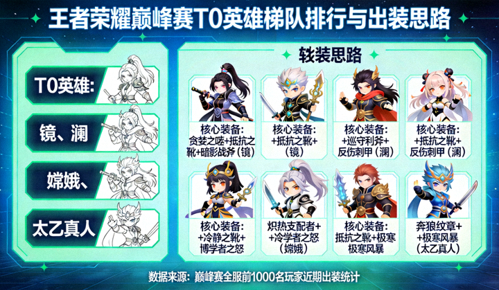王者荣耀巅峰赛T0英雄梯队排行与出装思路数据图